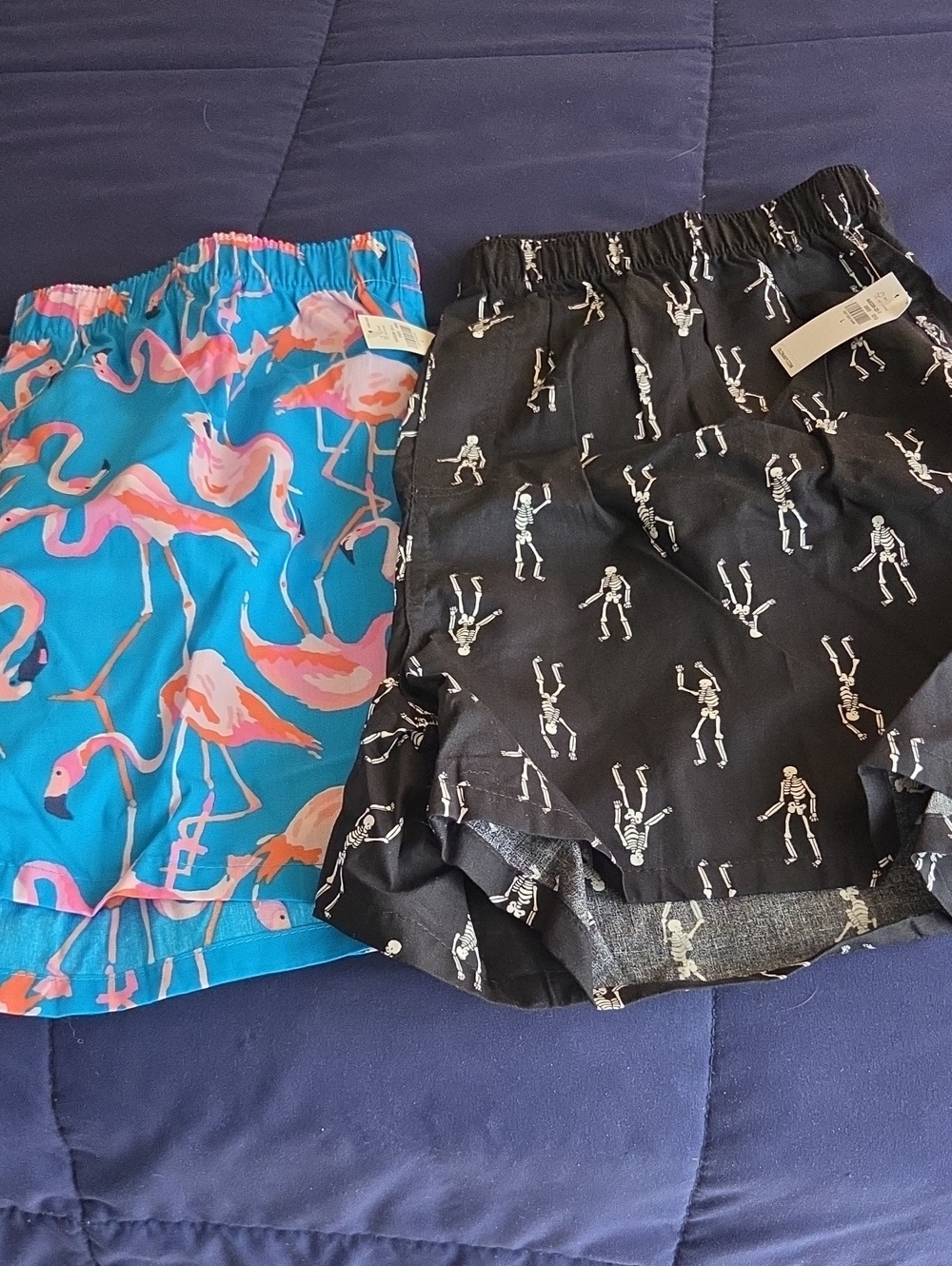 Old Navy Men's Boxer Shorts - Blue Flamingo & Black Skeleton Prints
